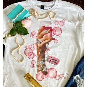 NWOT Jodi Pedri Champagne Problems medium Women's White Graphic Tee